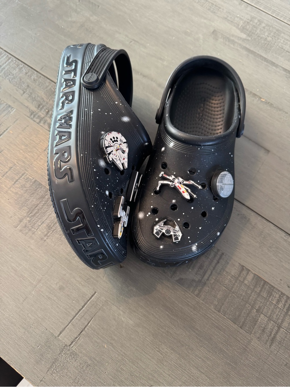 Black StarWars Crocs with light up Death Star - Picture 3 of 3